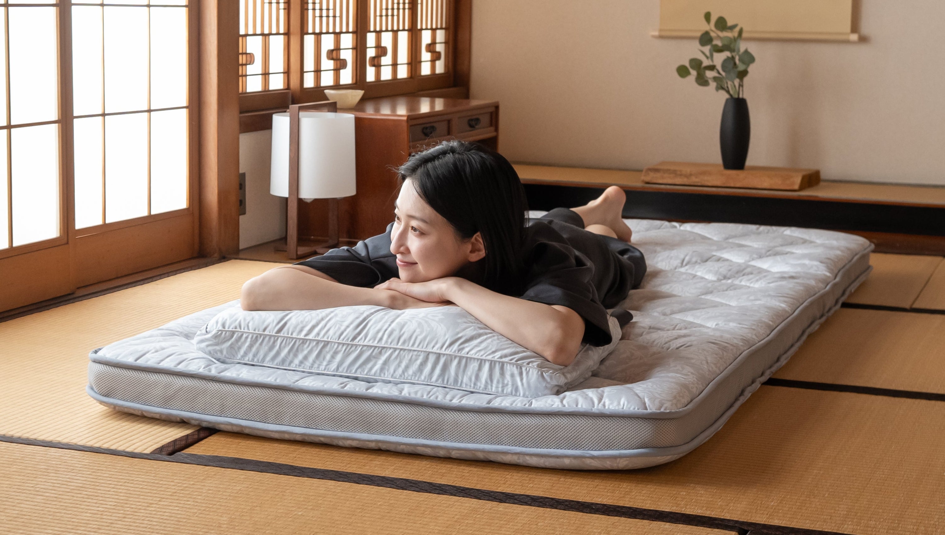 EMOOR Japanese Padded Futon Mattress with Gusset DONSU Light Gray