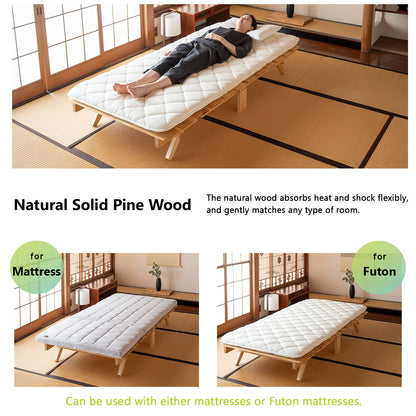 EMOOR Foldable Futon Bed OSMOS for Japanese Futon Mattress (Natural Brown), Tatami Natural Pine Wood Furniture Japanese Style Solid Wood Bed Pallet Bed