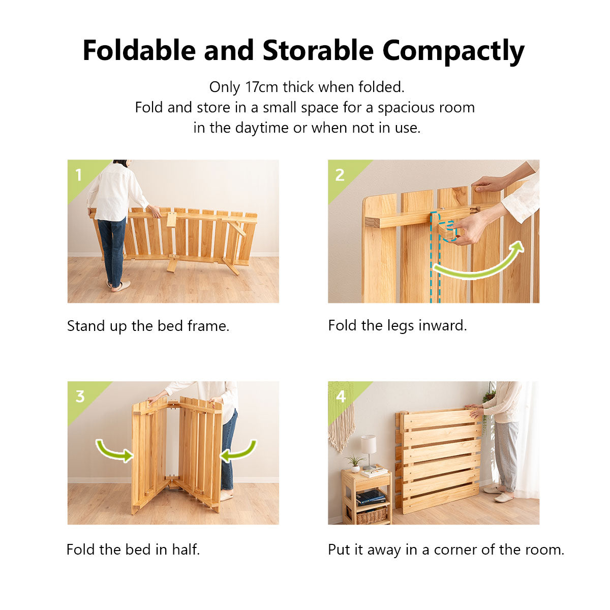 EMOOR Foldable Futon Bed OSMOS for Japanese Futon Mattress (Natural Brown), Tatami Natural Pine Wood Furniture Japanese Style Solid Wood Bed Pallet Bed