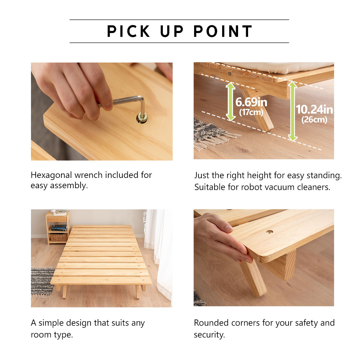 EMOOR Foldable Futon Bed OSMOS for Japanese Futon Mattress (Natural Brown), Tatami Natural Pine Wood Furniture Japanese Style Solid Wood Bed Pallet Bed