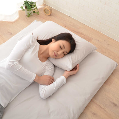 EMOOR Japanische Futon Matratze CLASSE mit Baumwolle Spannbetttuch (Weiß/Grau) Hergestellt in Japan, Faltbar Schlaf Traditionelle Boden Bett Tatami Matte Pad Baumwolle Topper