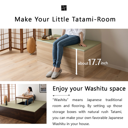 EMOOR Natürliche Tatami-Aufbewahrungsbox Quadratisch / Rechteckig, Holzmöbel Binsengras Japanischer Lifestyle Igusa-Lamellen