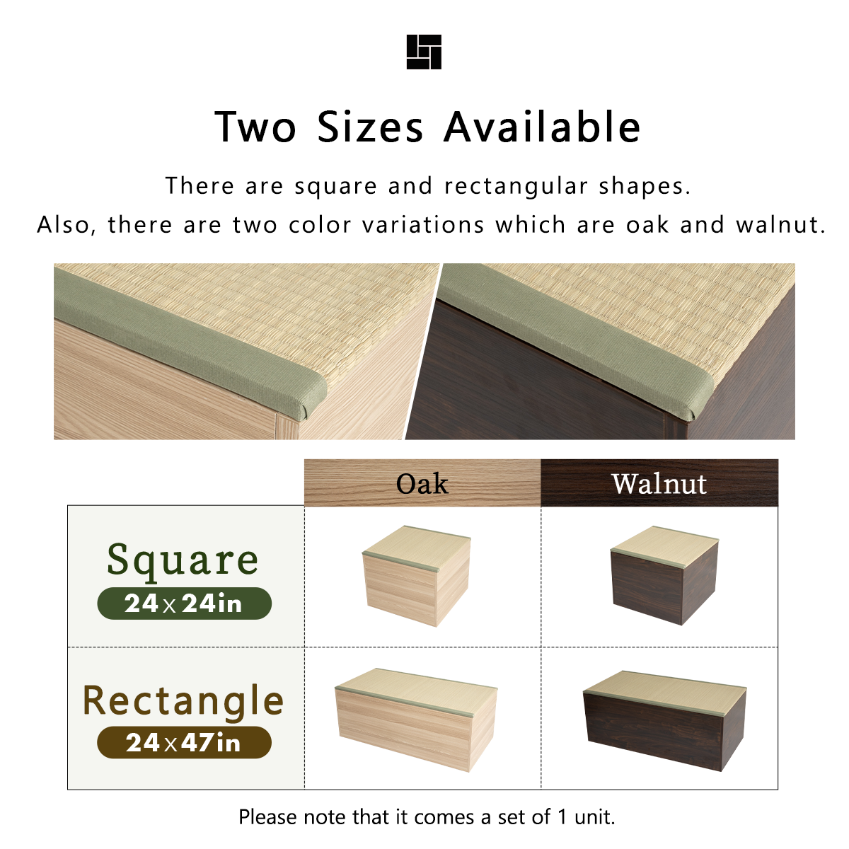 EMOOR Natürliche Tatami-Aufbewahrungsbox Quadratisch / Rechteckig, Holzmöbel Binsengras Japanischer Lifestyle Igusa-Lamellen