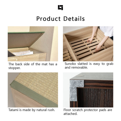 EMOOR Natürliche Tatami-Aufbewahrungsbox Quadratisch / Rechteckig, Holzmöbel Binsengras Japanischer Lifestyle Igusa-Lamellen