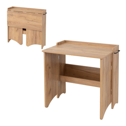 EMOOR Folding Desk TATAMU Wood Panels (Oak), Space-Saving Rectangular Table No Assembly Required Easy to Fold Up and Store Away