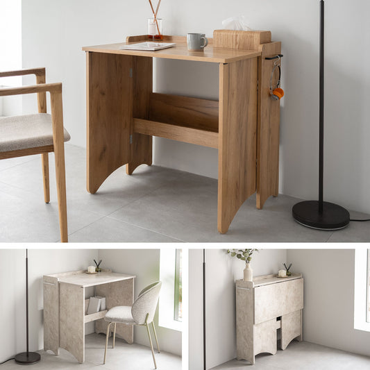 EMOOR Folding Desk TATAMU Wood Panels (Oak), Space-Saving Rectangular Table No Assembly Required Easy to Fold Up and Store Away