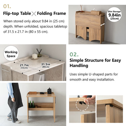 EMOOR Klappschreibtisch TATAMU Holzpaneelen (Eiche), Platzsparender Rechteckiger Tisch Ohne Montage Leicht Zusammenklappbar Verstaubar