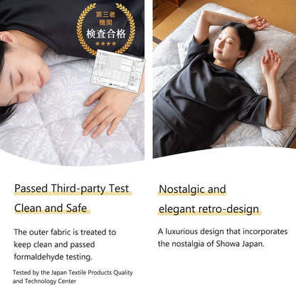 EMOOR Japanische Gepolsterte Futonmatratze mit Zwickel DONSU Hellgrau, Damast Botanisches Muster Faltbare Bodenschlaf Gästebett Tatami-Matte