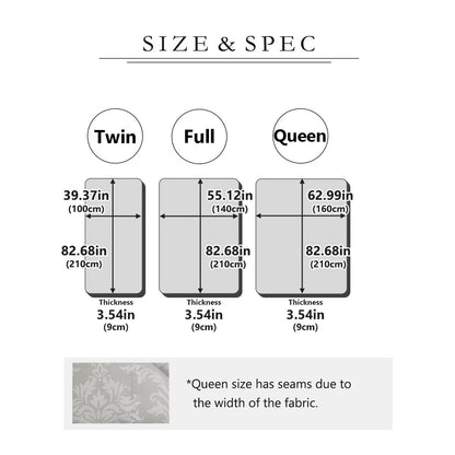 EMOOR Japanische Gepolsterte Futonmatratze mit Zwickel DONSU Hellgrau, Damast Botanisches Muster Faltbare Bodenschlaf Gästebett Tatami-Matte