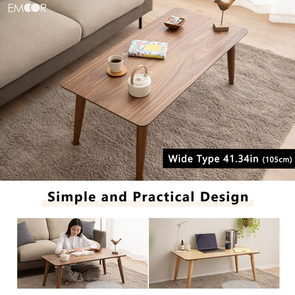 EMOOR Holz-Klapp-Couchtisch Rechteckig-Groß, Bodentisch Niedriger Tisch Kleiner Raum Minimalistischer Japanischer Tatami-Raum