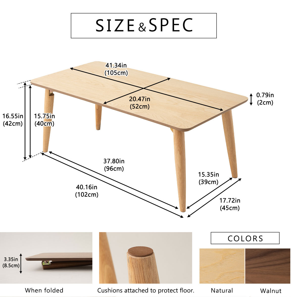 EMOOR Holz-Klapp-Couchtisch Rechteckig-Groß, Bodentisch Niedriger Tisch Kleiner Raum Minimalistischer Japanischer Tatami-Raum