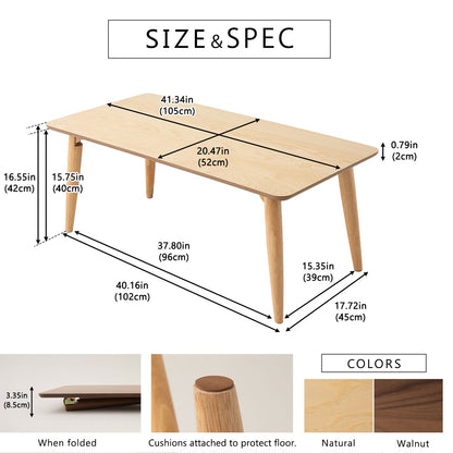 EMOOR Holz-Klapp-Couchtisch Rechteckig-Groß, Bodentisch Niedriger Tisch Kleiner Raum Minimalistischer Japanischer Tatami-Raum