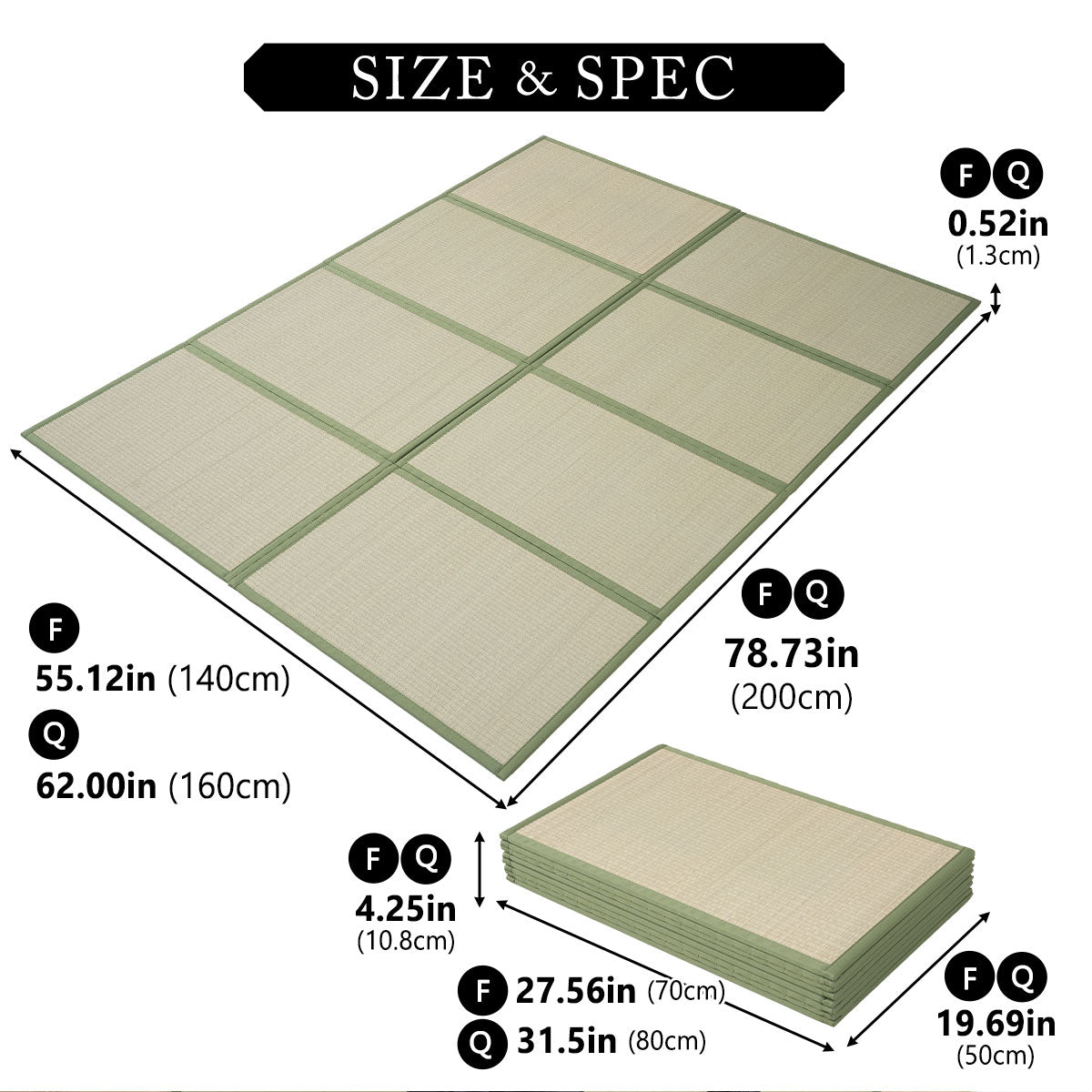 EMOOR Japanische Tatami Matte Natürliches Igusa Binsengras (Ungefärbt), Faltbare Igusa-Matratze Japanische Futon Boden Schlafen Area Teppich Meditation Yoga Zen