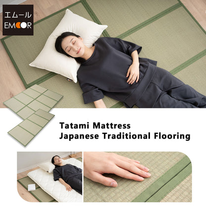 EMOOR Japanische Tatami Matte Natürliches Igusa Binsengras (Ungefärbt), Faltbare Igusa-Matratze Japanische Futon Boden Schlafen Area Teppich Meditation Yoga Zen
