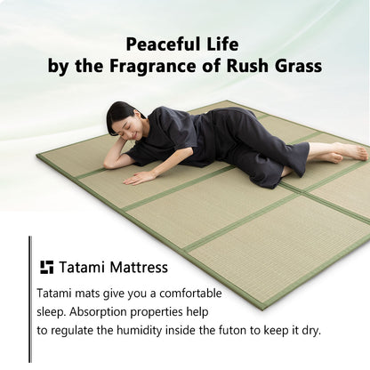 EMOOR Japanische Tatami Matte Natürliches Igusa Binsengras (Ungefärbt), Faltbare Igusa-Matratze Japanische Futon Boden Schlafen Area Teppich Meditation Yoga Zen