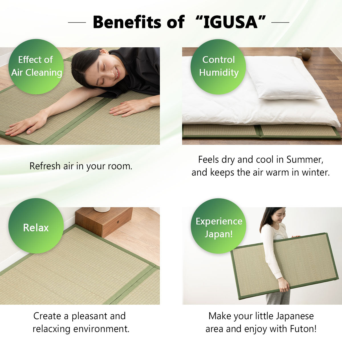 EMOOR Japanische Tatami Matte Natürliches Igusa Binsengras (Ungefärbt), Faltbare Igusa-Matratze Japanische Futon Boden Schlafen Area Teppich Meditation Yoga Zen