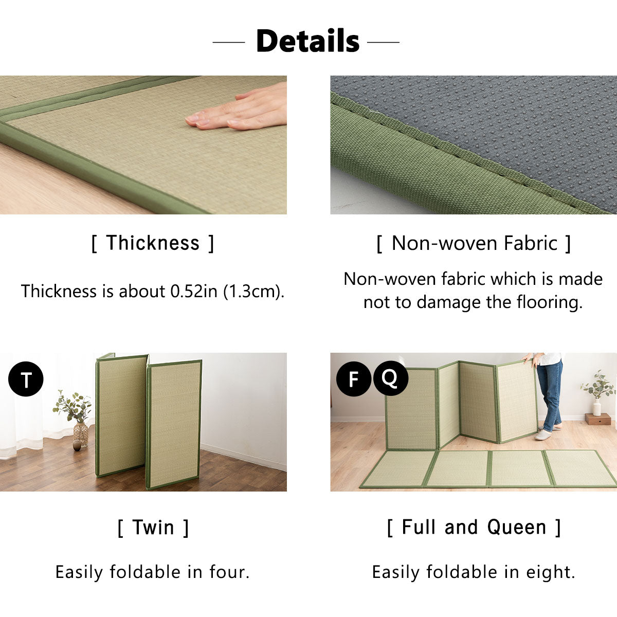 EMOOR Japanische Tatami Matte Natürliches Igusa Binsengras (Ungefärbt), Faltbare Igusa-Matratze Japanische Futon Boden Schlafen Area Teppich Meditation Yoga Zen