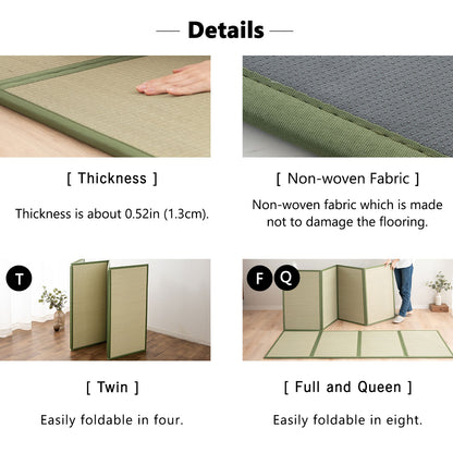 EMOOR Japanische Tatami Matte Natürliches Igusa Binsengras (Ungefärbt), Faltbare Igusa-Matratze Japanische Futon Boden Schlafen Area Teppich Meditation Yoga Zen