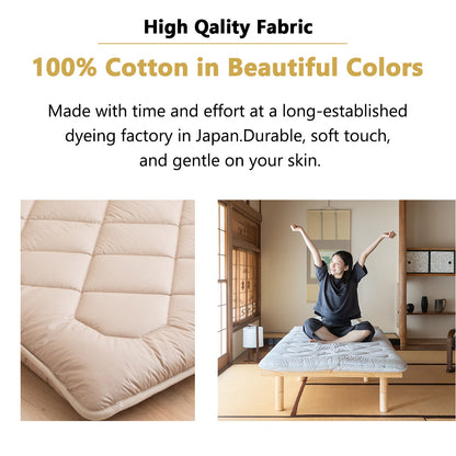 EMOOR Japanische Futon Matratze Anti-Absacken Hergestellt in Japan Baumwolle Chip-Schaum Grau, Schwer-Abflachen Shikibuton Faltbar Schlafbett Tatami