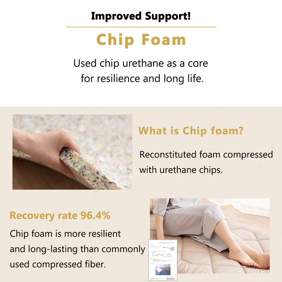 EMOOR Japanische Futon Matratze Anti-Absacken Hergestellt in Japan Baumwolle Chip-Schaum Grau, Schwer-Abflachen Shikibuton Faltbar Schlafbett Tatami