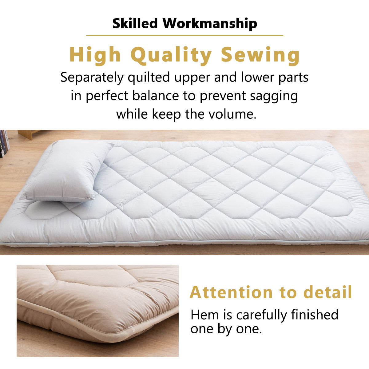 EMOOR Japanische Futon Matratze Anti-Absacken Hergestellt in Japan Baumwolle Chip-Schaum Grau, Schwer-Abflachen Shikibuton Faltbar Schlafbett Tatami