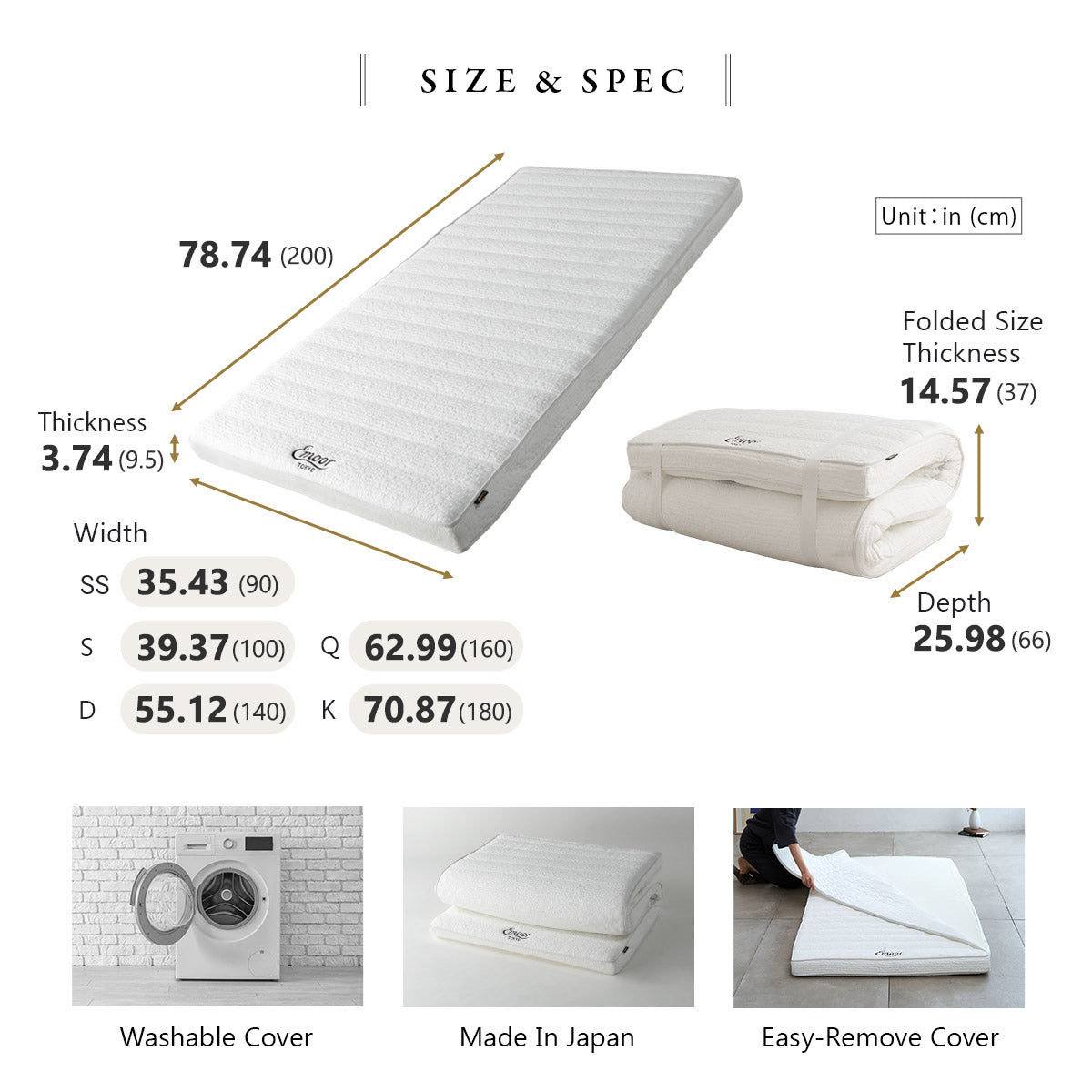 EMOOR Japanese Futon Mattress Fuji, Shikibuton Tatami