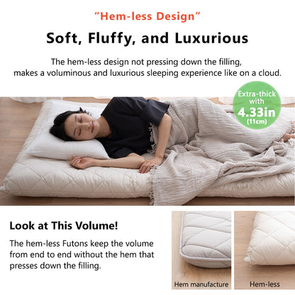 EMOOR Extradicke Japanische Futonmatratze Ohne Saum Weiß, Hergestellt in Japan Faltbares Bodenschlafbett Tatami-Matte