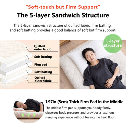 EMOOR Extradicke Japanische Futonmatratze Ohne Saum Weiß, Hergestellt in Japan Faltbares Bodenschlafbett Tatami-Matte