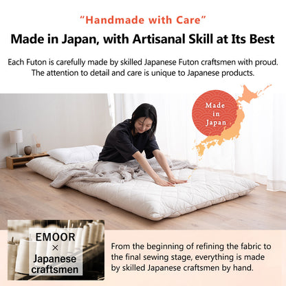 EMOOR Extradicke Japanische Futonmatratze Ohne Saum Weiß, Hergestellt in Japan Faltbares Bodenschlafbett Tatami-Matte