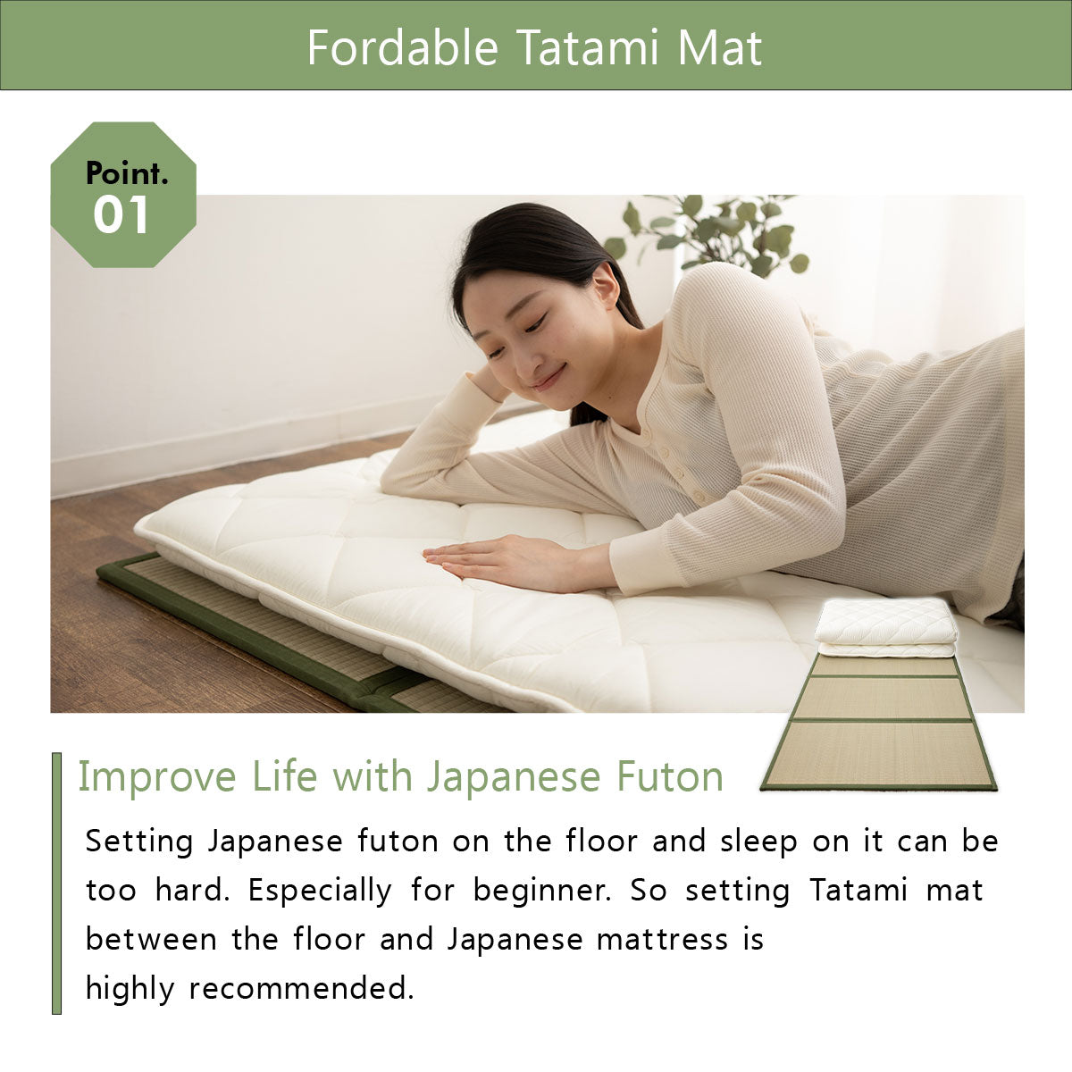 EMOOR Japanische Futon Matratze CLASSE und Faltbare Tatami Matte (Igusa Matratze) Set, Faltbar Schlaf Traditionelle Boden Bett Pad Baumwolle