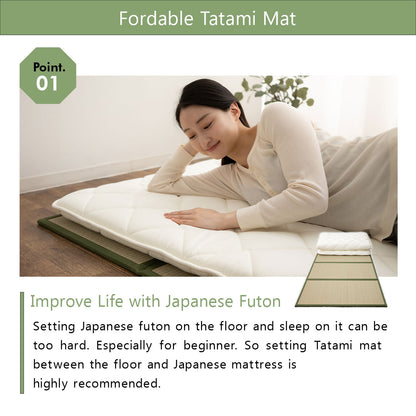 EMOOR Japanische Futon Matratze CLASSE und Faltbare Tatami Matte (Igusa Matratze) Set, Faltbar Schlaf Traditionelle Boden Bett Pad Baumwolle