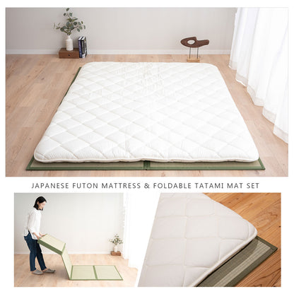 EMOOR Japanische Futon Matratze CLASSE und Faltbare Tatami Matte (Igusa Matratze) Set, Faltbar Schlaf Traditionelle Boden Bett Pad Baumwolle