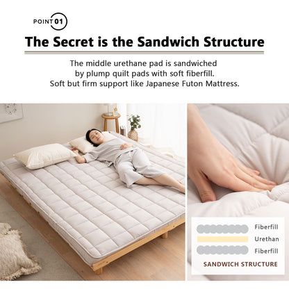 EMOOR Japanische Gepolsterte Futon-Matratze Machi Grau, Zwickel Faltbar Verstaubar Elastische Bänder Bodenschlaf-Gästebett Tatami-Matte