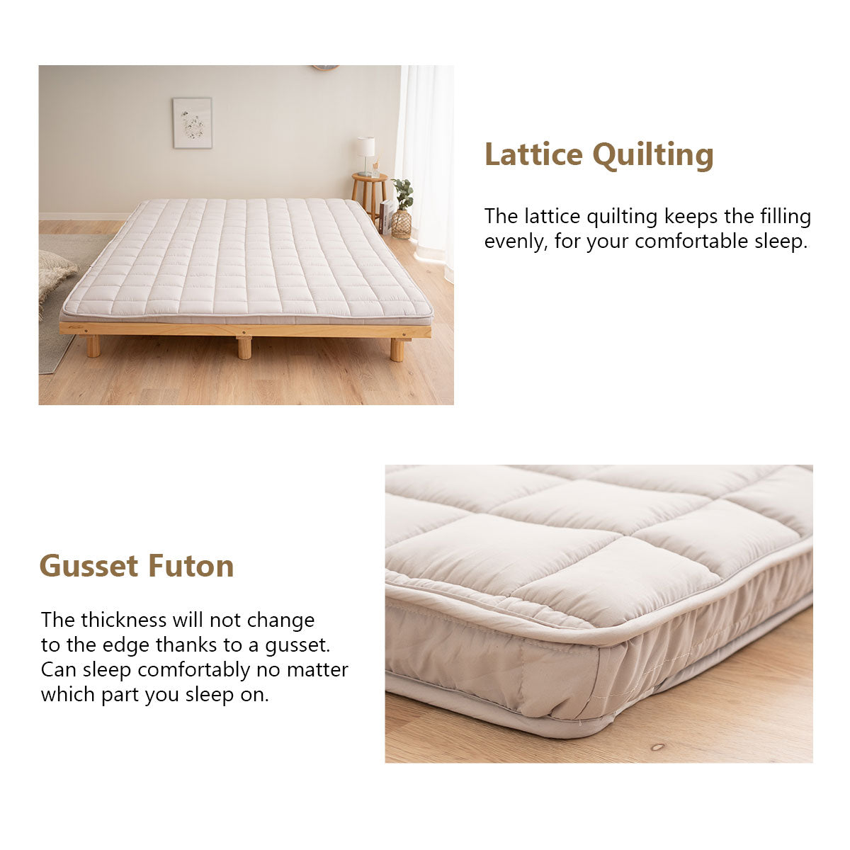 EMOOR Japanische Gepolsterte Futon-Matratze Machi Grau, Zwickel Faltbar Verstaubar Elastische Bänder Bodenschlaf-Gästebett Tatami-Matte