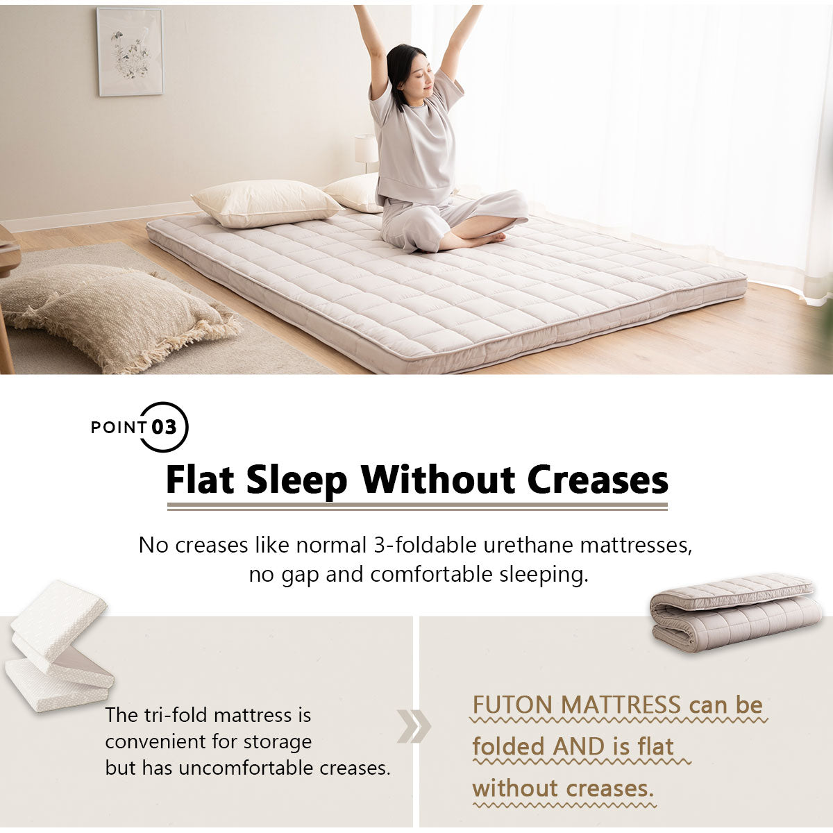 EMOOR Japanische Gepolsterte Futon-Matratze Machi Grau, Zwickel Faltbar Verstaubar Elastische Bänder Bodenschlaf-Gästebett Tatami-Matte