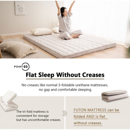 EMOOR Japanische Gepolsterte Futon-Matratze Machi Grau, Zwickel Faltbar Verstaubar Elastische Bänder Bodenschlaf-Gästebett Tatami-Matte