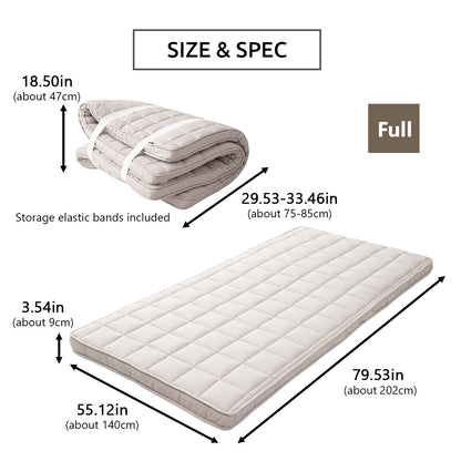 EMOOR Japanische Gepolsterte Futon-Matratze Machi Grau, Zwickel Faltbar Verstaubar Elastische Bänder Bodenschlaf-Gästebett Tatami-Matte