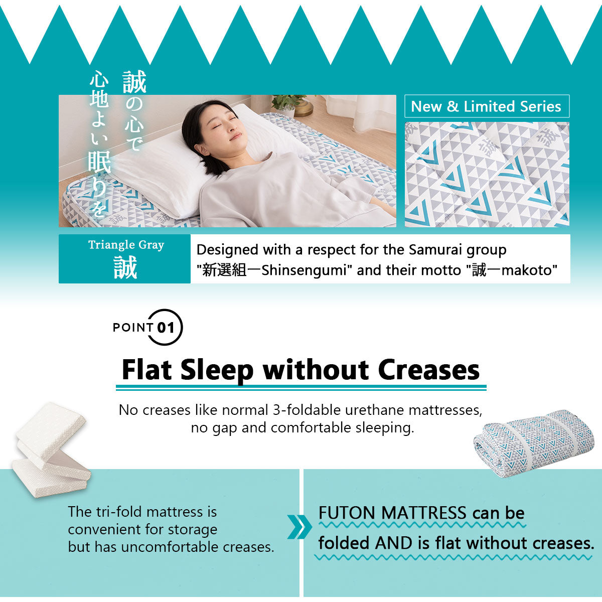 EMOOR Japanische Gepolsterte Futon-Matratze Machi Grau, Zwickel Faltbar Verstaubar Elastische Bänder Bodenschlaf-Gästebett Tatami-Matte