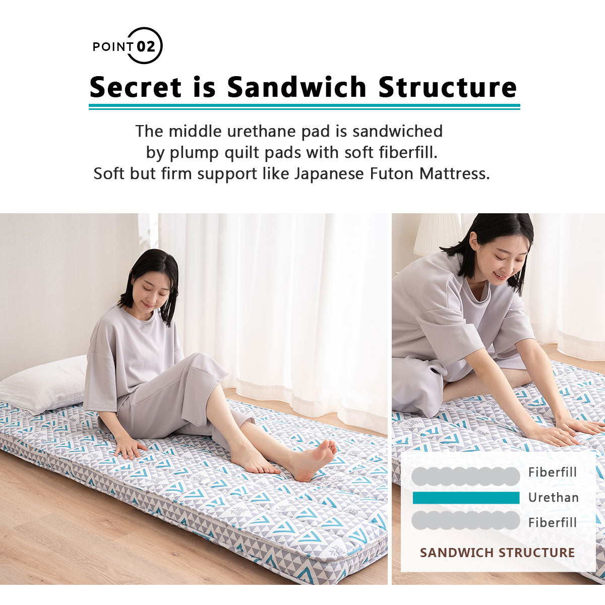 EMOOR Japanische Gepolsterte Futon-Matratze Machi Grau, Zwickel Faltbar Verstaubar Elastische Bänder Bodenschlaf-Gästebett Tatami-Matte