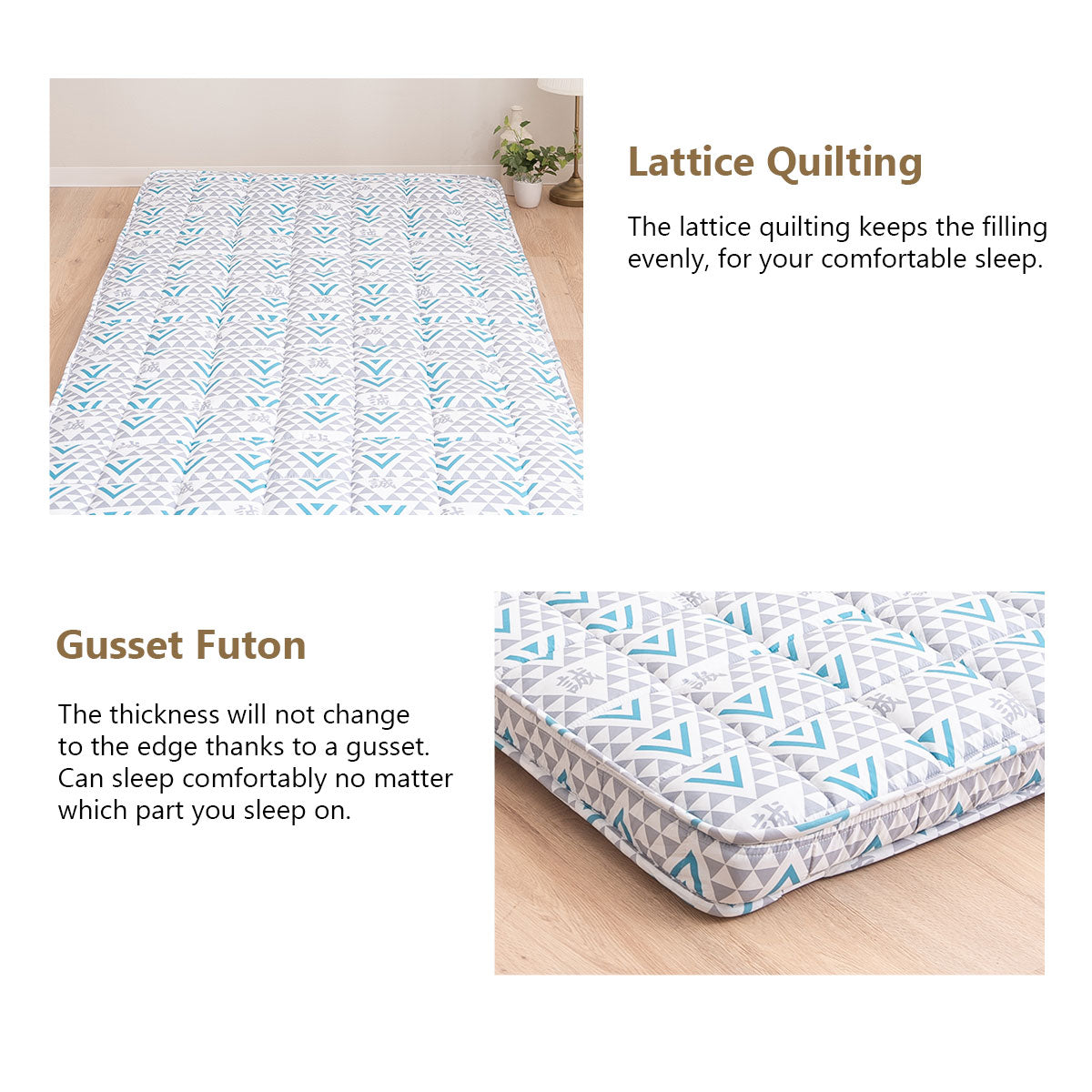 EMOOR Japanese Padded Futon Mattress Machi Gray, Gusset Foldable