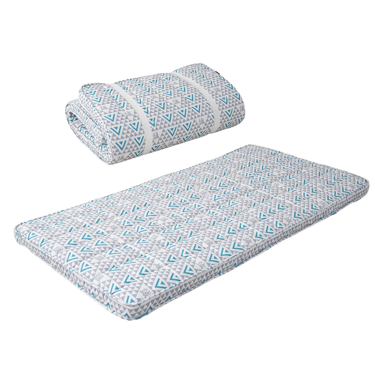 EMOOR Japanische Gepolsterte Futon-Matratze Machi Grau, Zwickel Faltbar Verstaubar Elastische Bänder Bodenschlaf-Gästebett Tatami-Matte