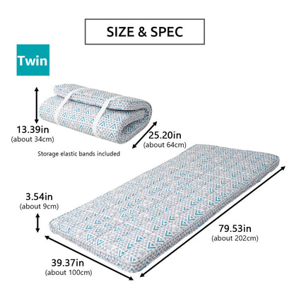 EMOOR Japanische Gepolsterte Futon-Matratze Machi Grau, Zwickel Faltbar Verstaubar Elastische Bänder Bodenschlaf-Gästebett Tatami-Matte