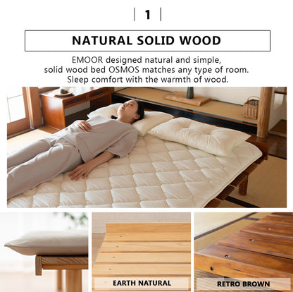 EMOOR Futonbett OSMOS für Japanische Futon-Matratze, Höhenverstellbar (5/18/31cm), Natur-Braun, Tatami Natürlich Kiefern Holzbett Palettenbett