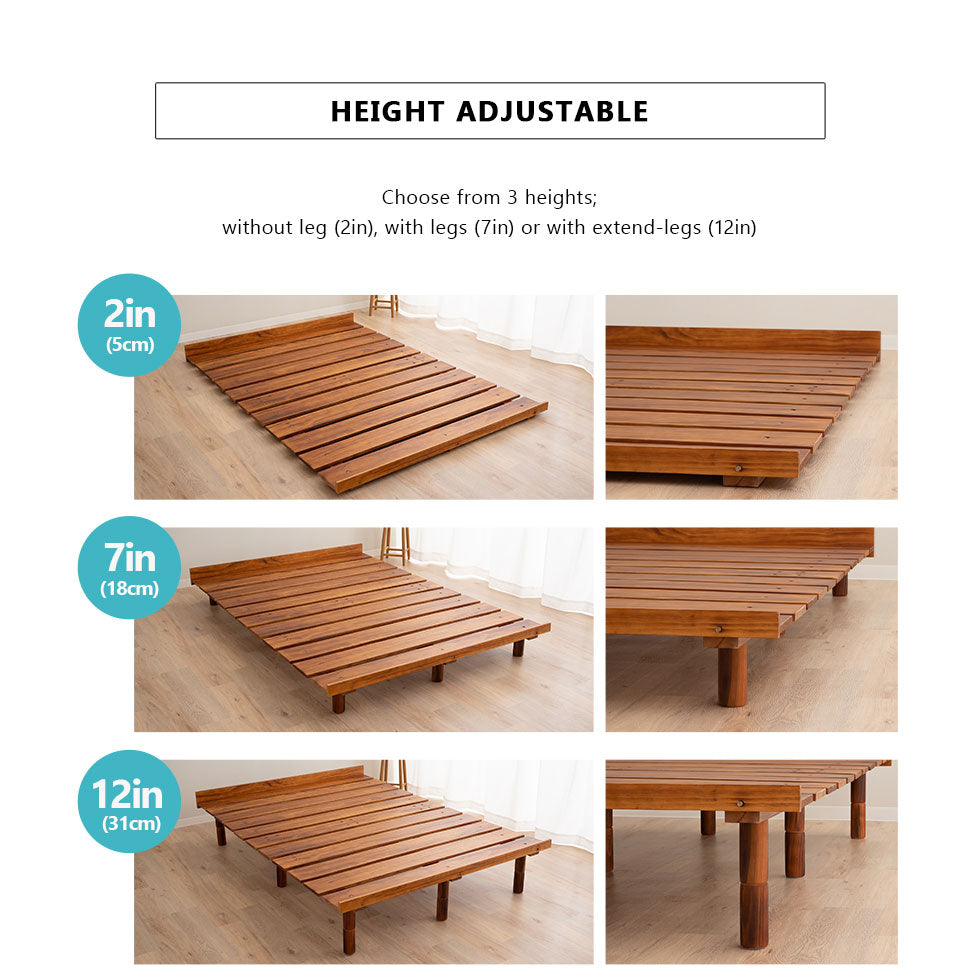 EMOOR Futonbett OSMOS für Japanische Futon-Matratze, Höhenverstellbar (5/18/31cm), Natur-Braun, Tatami Natürlich Kiefern Holzbett Palettenbett