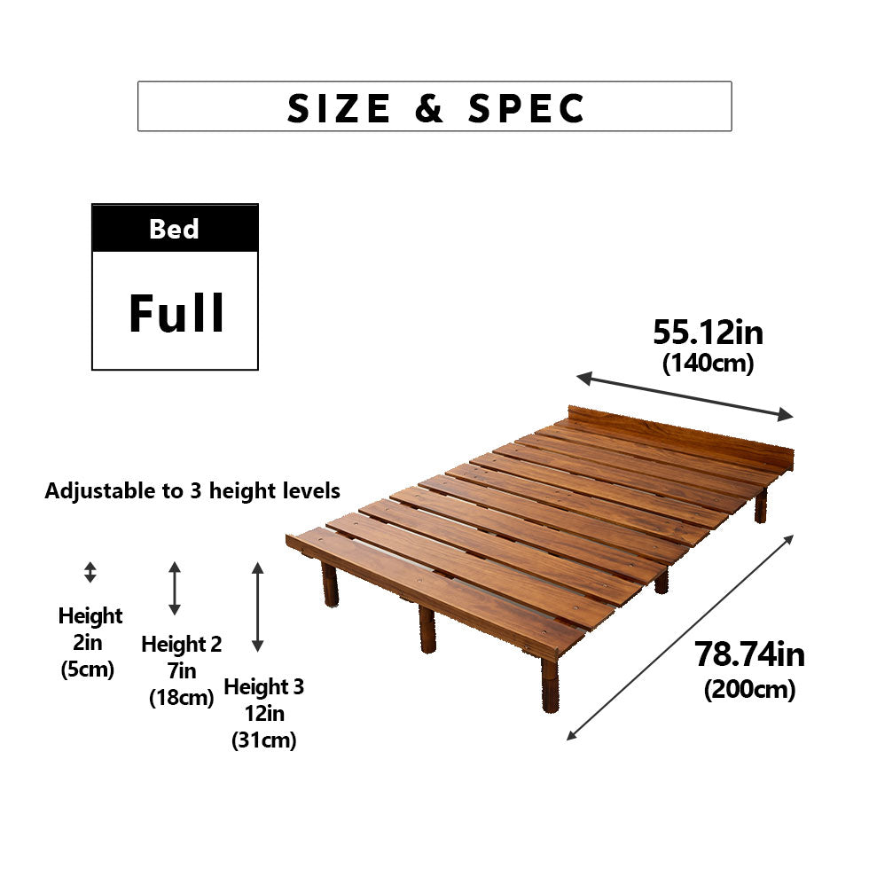 EMOOR Futonbett OSMOS für Japanische Futon-Matratze, Höhenverstellbar (5/18/31cm), Natur-Braun, Tatami Natürlich Kiefern Holzbett Palettenbett