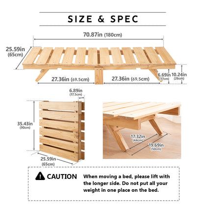 EMOOR Foldable Futon Bed OSMOS for Japanese Futon Mattress (Natural Brown), Tatami Natural Pine Wood Furniture Japanese Style Solid Wood Bed Pallet Bed