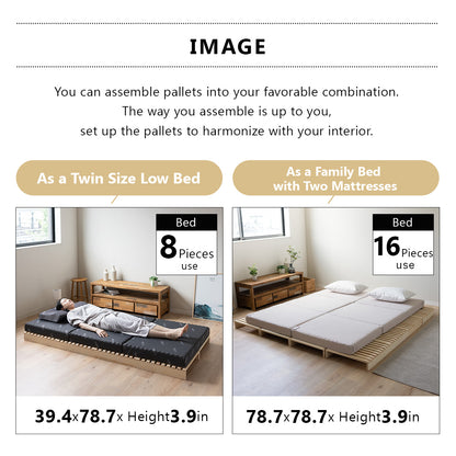 EMOOR Pallet Bed Slats 8 Pieces (Twin) Pine Wood Natural, Japanese Futon Mattress Floor Sleeping Tatami Mat