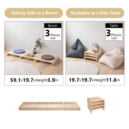 EMOOR Pallet Bed Slats 8 Pieces (Twin) Pine Wood Natural, Japanese Futon Mattress Floor Sleeping Tatami Mat