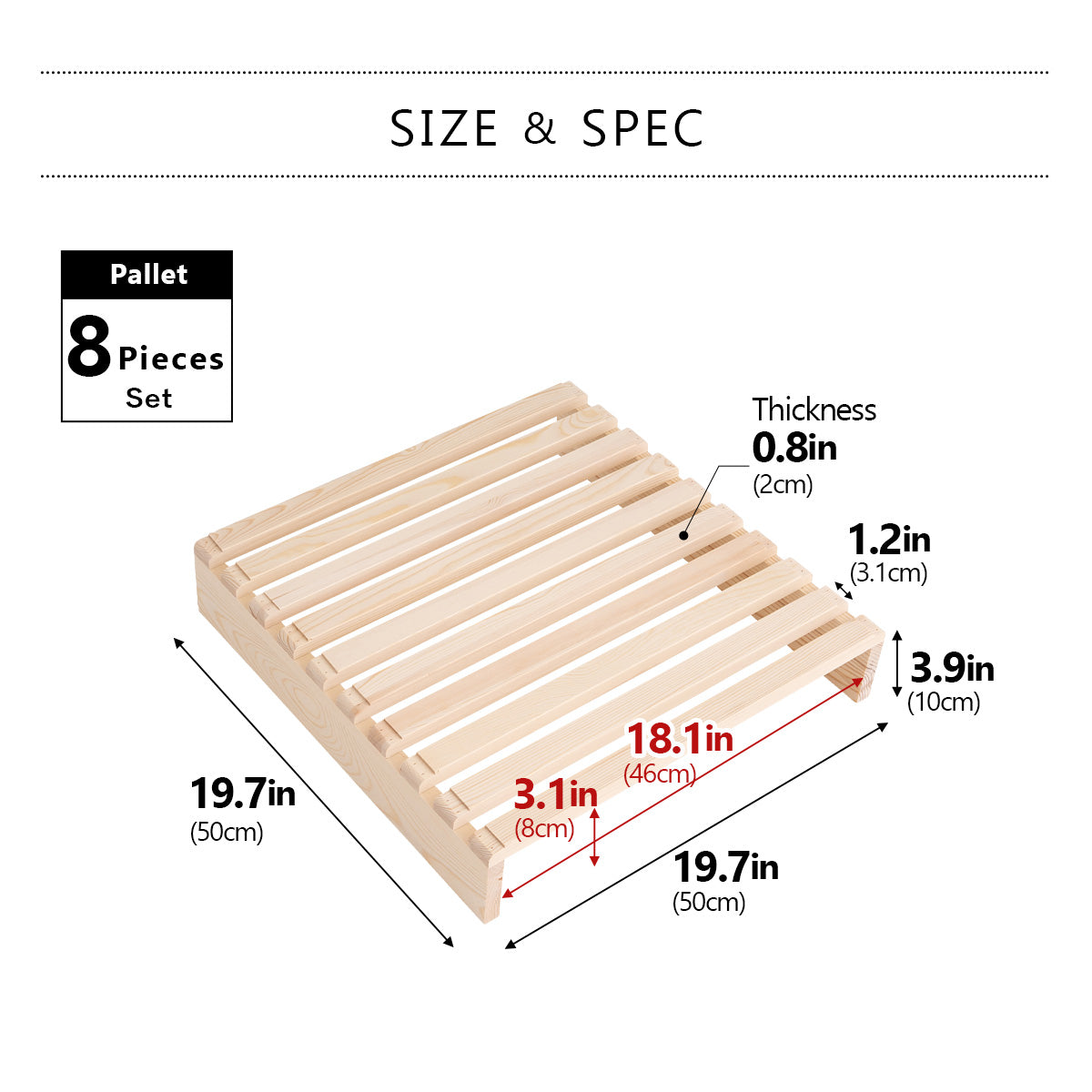 EMOOR Pallet Bed Slats 8 Pieces (Twin) Pine Wood Natural, Japanese Futon Mattress Floor Sleeping Tatami Mat