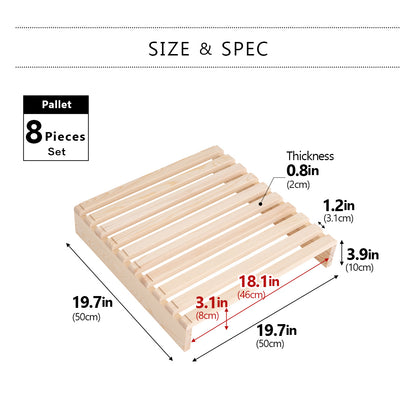 EMOOR Pallet Bed Slats 8 Pieces (Twin) Pine Wood Natural, Japanese Futon Mattress Floor Sleeping Tatami Mat